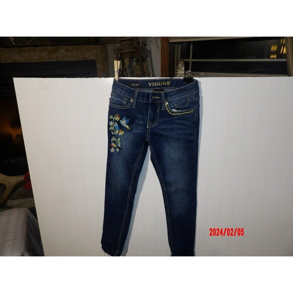 Vigoss Girls Jeans Size 8 Jagger Ankle Skinny Embroidered Medium‎ Wash Raw Hem - Picture 2 of 8